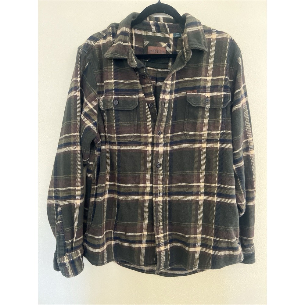 Orvis Men's Long Sleeve Flannel Shirt Green Plaid, Cotton Sz M